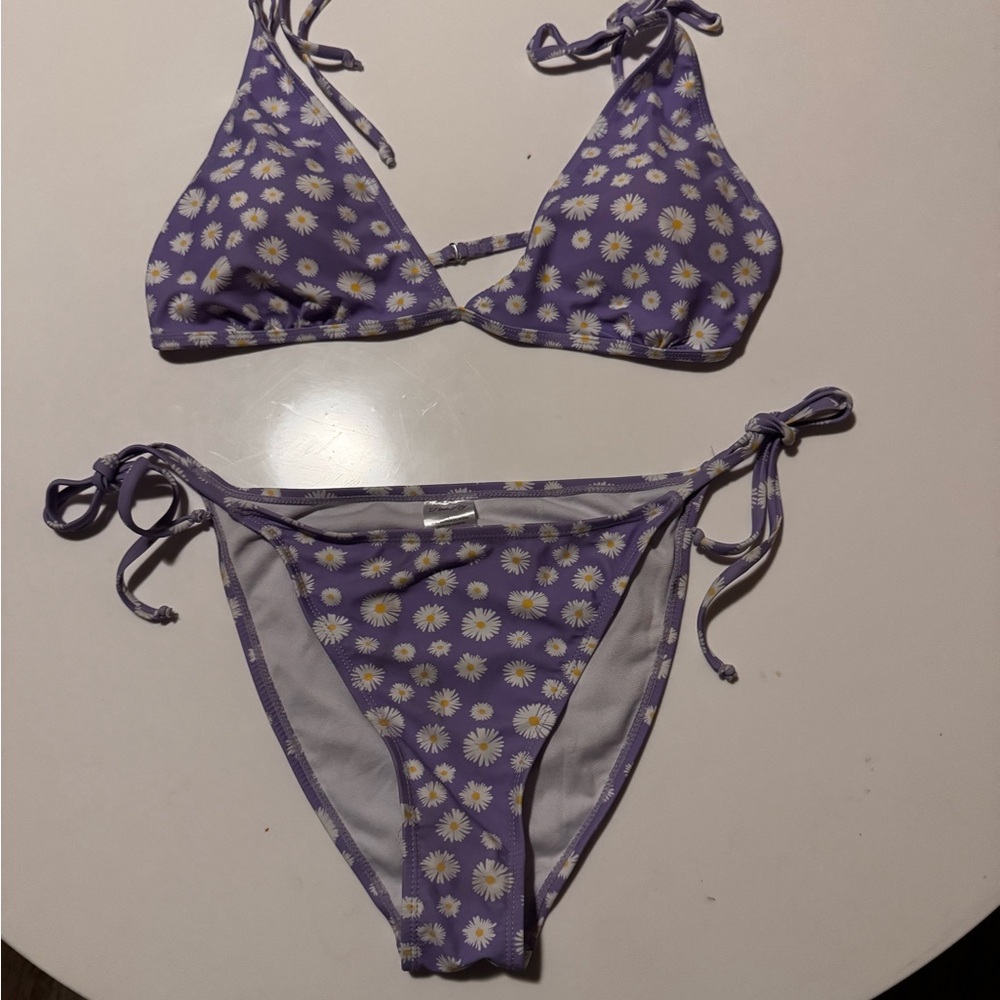Pink Lily Lavender Daisy Triangle Bikini Top